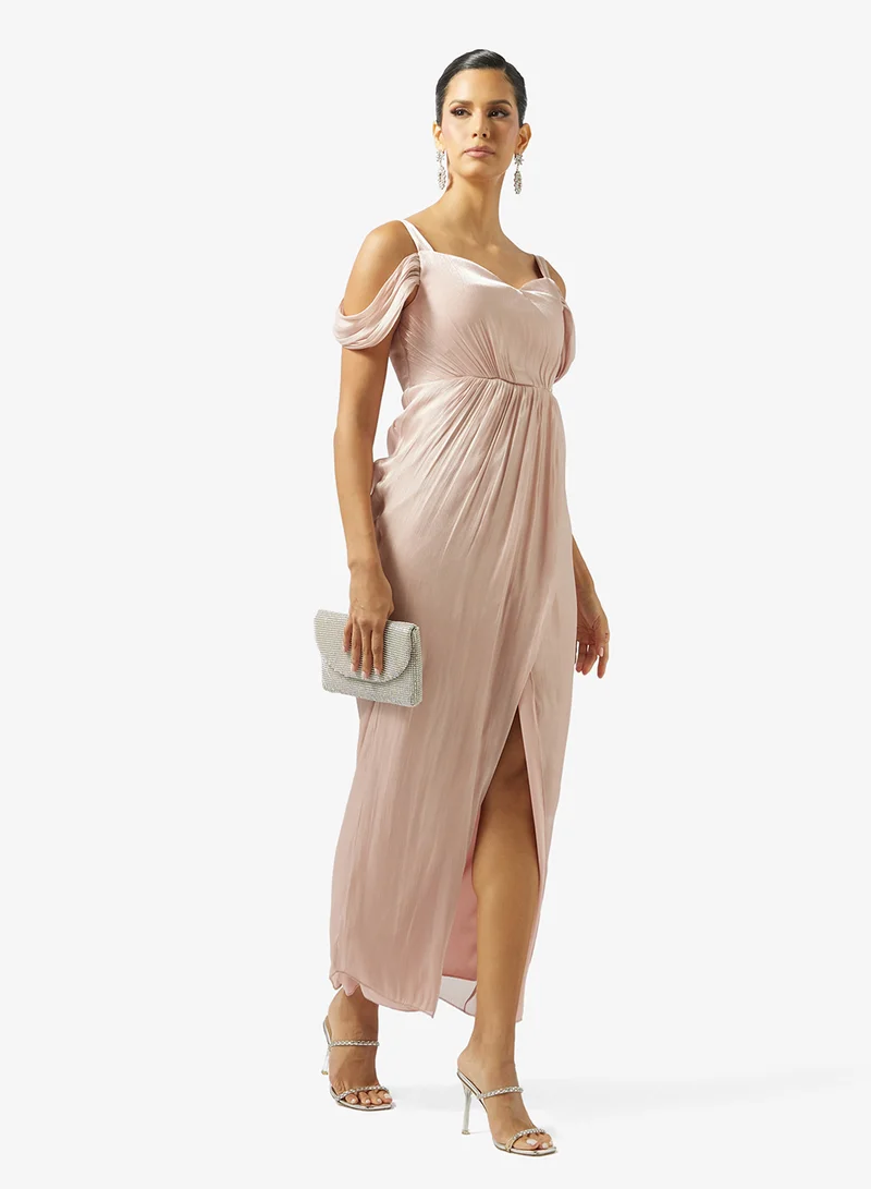 Ella Limited Edition  Shimmer Cold Shoulder Draped Dress for Women | Best Price UAE